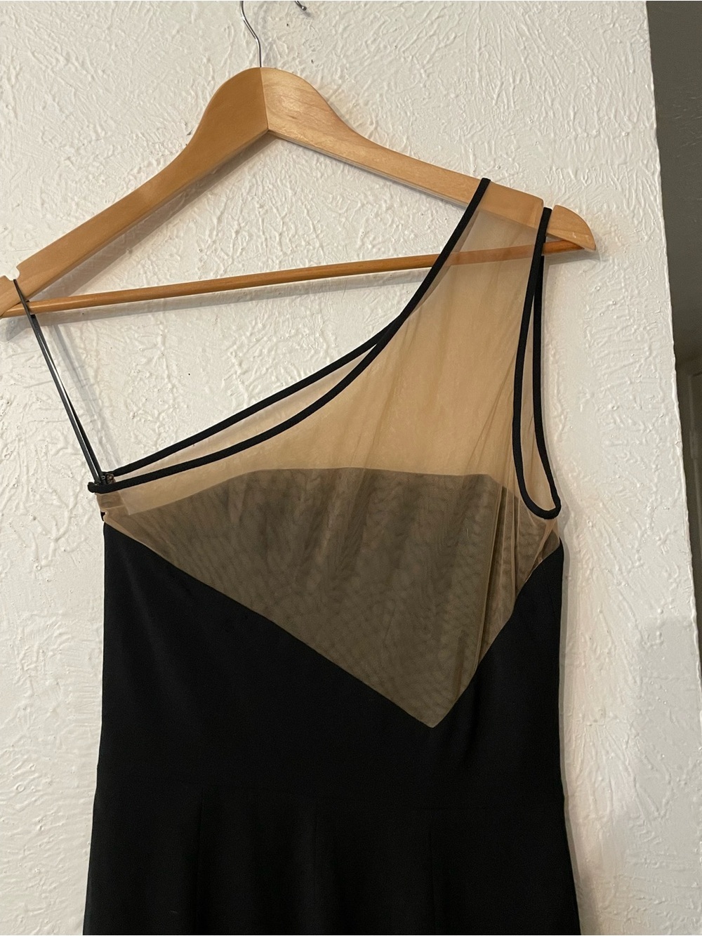 NWOT Dress the Population Black One Shoulder Evening Gown Nude Illusion Small - Picture 4 of 6